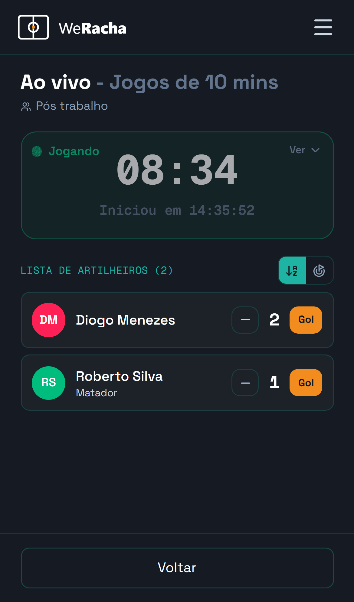 cronômetro e placar do modo ao vivo